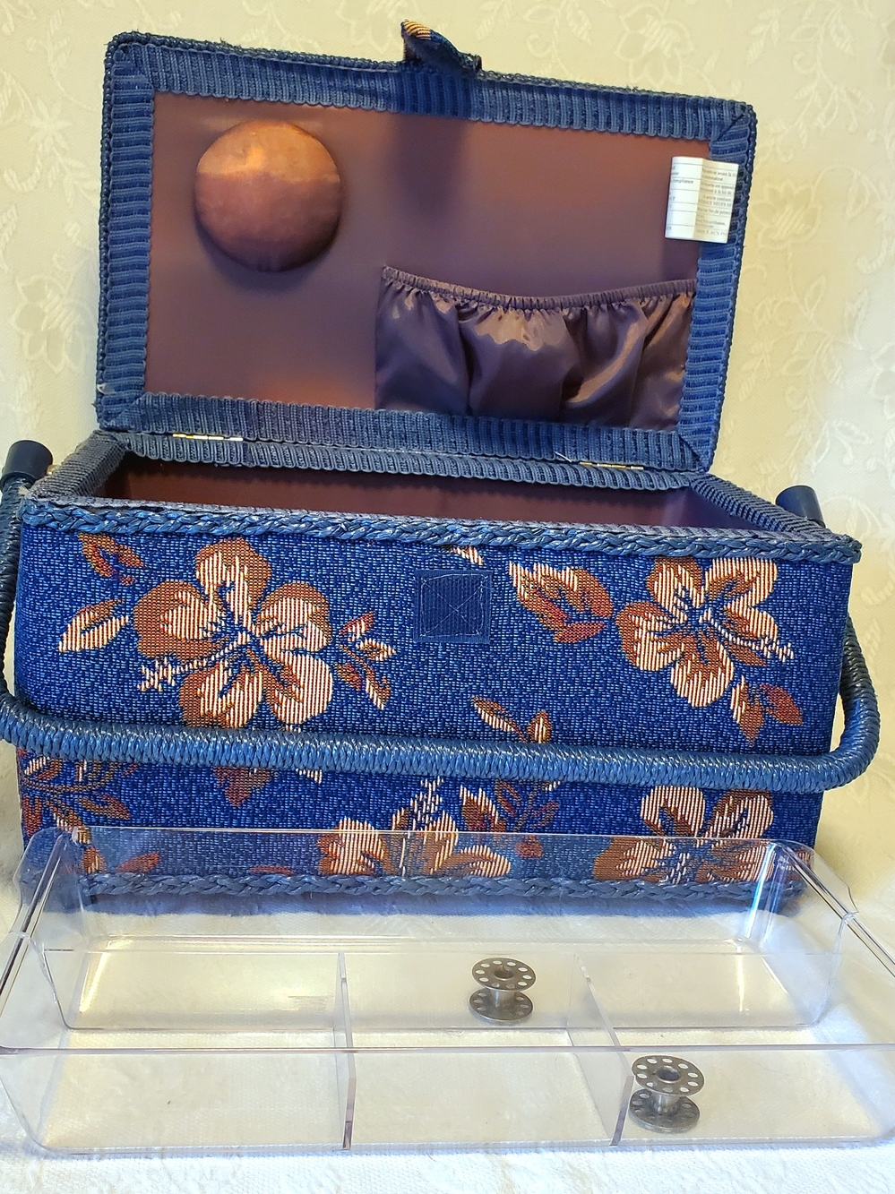 Blue Floral Sewing Basket